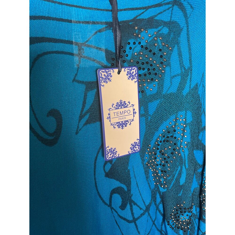 Tempo Paris Beaded Top Cold Shoulder Sleeve Pullover Blue Womens Size M/L NWT - Picture 3 of 4